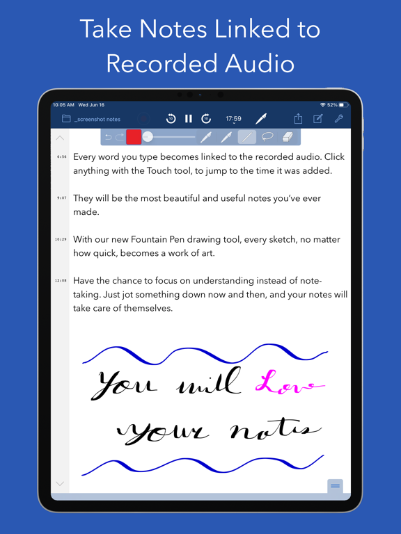 AudioNote 2 — every typed note is linked to the exact audio timestamp when it was taken, so tapping the note jumps playback to that moment.