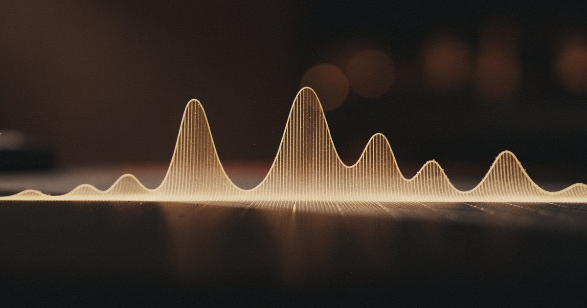 A glowing gold waveform rising into peaks and falling into valleys, representing a song's energy arc of tension and release across its sections